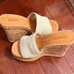 SCHUTZ Women's Woven Cream Wedges